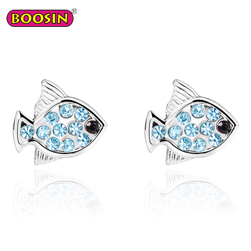 Hot Sale Silver Color Cute Little Fish Stud Earrings Amazon for Girls