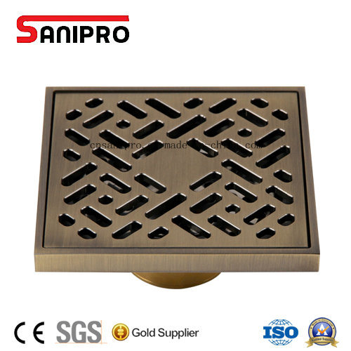 Sanipro Antique Brass Bathroom and Kitchen Square Floor Shower Drain