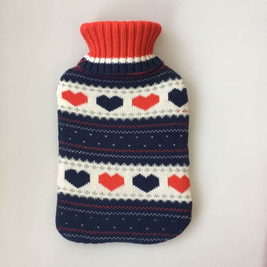 Hot Selling Rubber Hot Water Bag with Sweet Heart Knit Cover