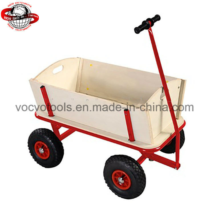 Foldable 4 Wheel Wooden Wagon Beach Tool Garden Cart