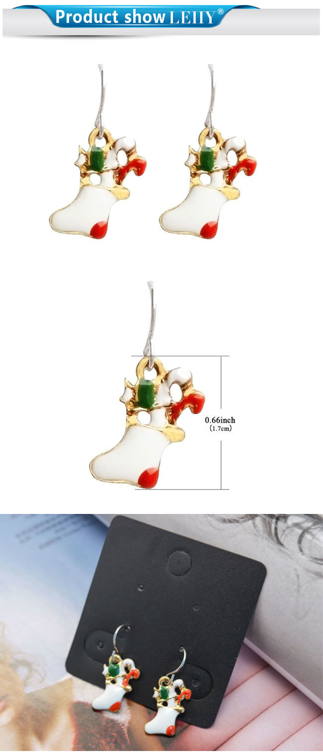 Christmas Gifts Cute White Enamel Christmas Stocking Drop Earrings