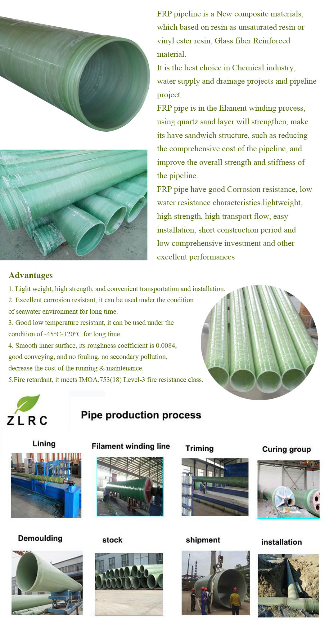 High Pressure Fiberglass FRP Pipe for Oil Loading