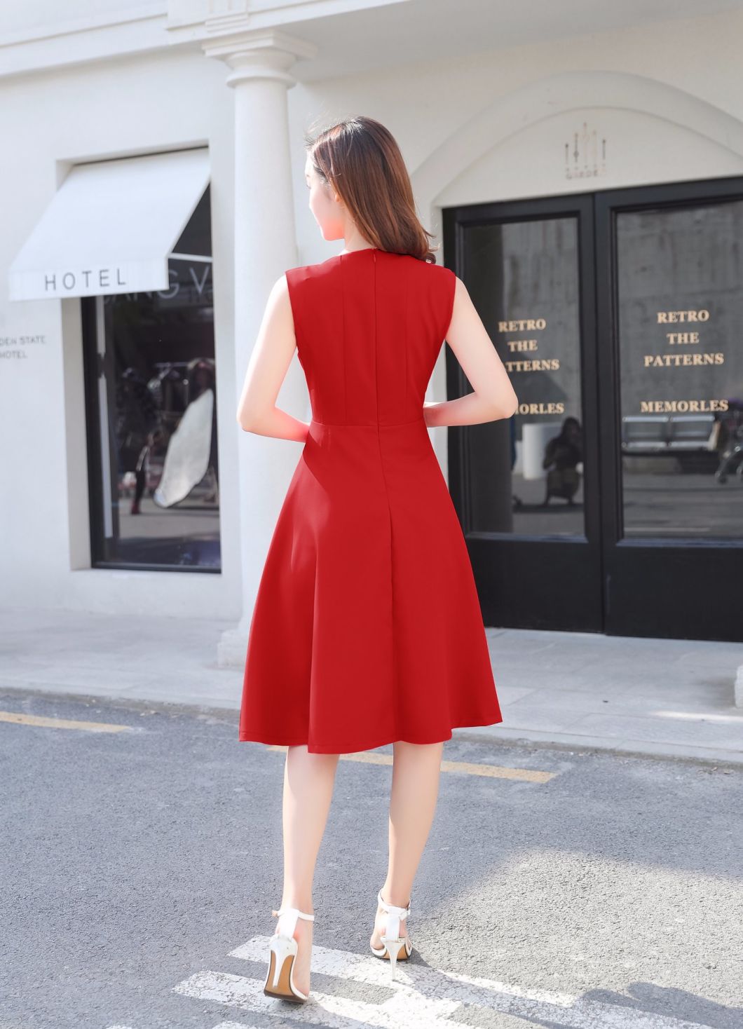 Women Slim Slim Sleeveless Solid Color Cutout Dress