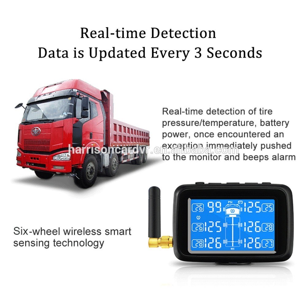 Auto Truck TPMS Car Wireless Tire Pressure Monitoring System with 6 External Sensors Replaceable Battery LCD Display