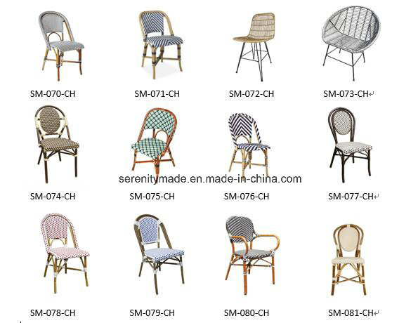 Custom Made Aluminum Legs Plastic Rattan Dining Chair with Seat Cushion