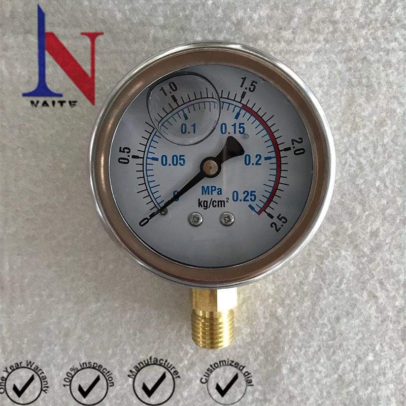 Fan Shaped Pointer Glycerin Filled Bottom Pressure Gauge