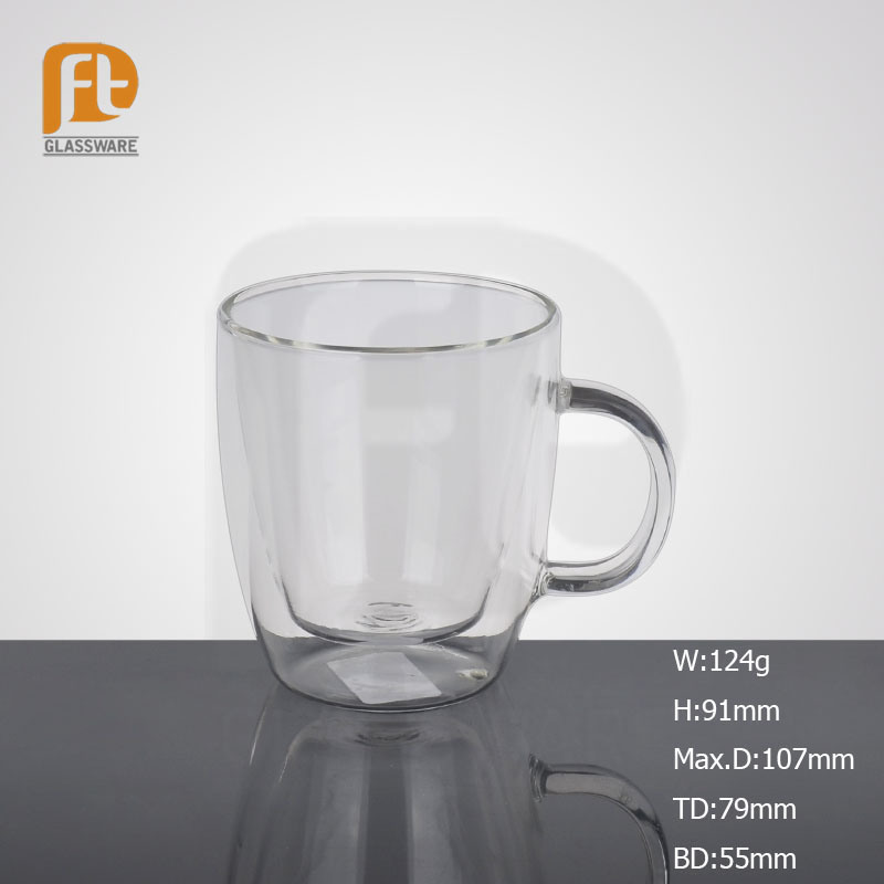 Double Wall High Borosilicate Glass Bottle Coffee Mug Cup with Handle