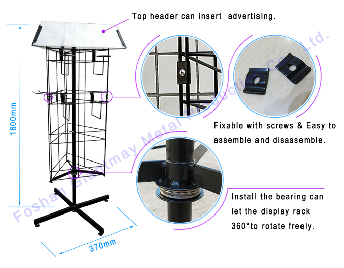 3 Sided Triangle Metal Wire Spinner Rotating Floor Display Rack