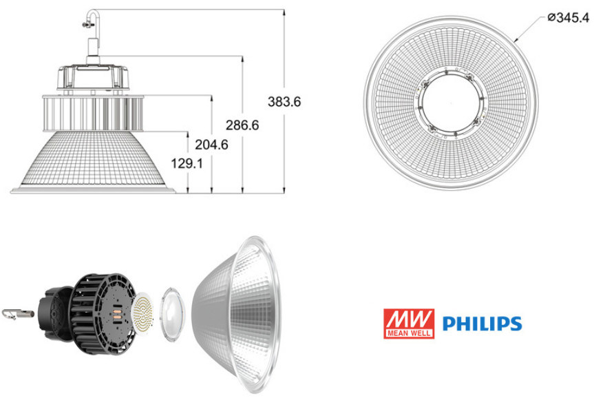 200W Warehouse Lighting Round LED High Bay Light