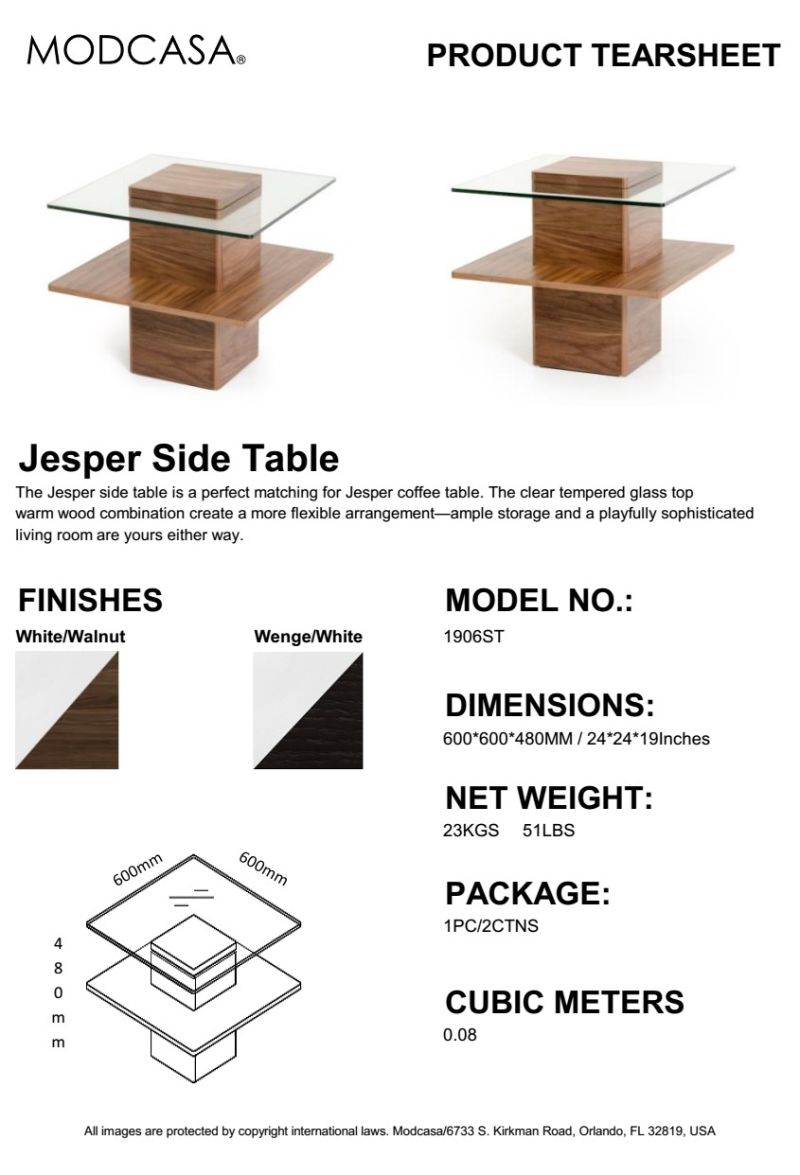 Promotional Square Glass & Wood Jesper Side Table
