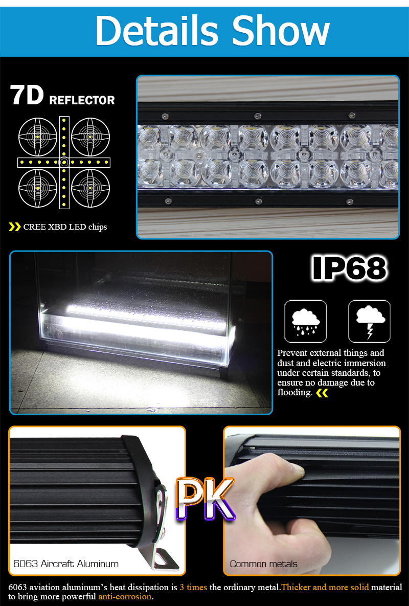 Dual Row 7D Reflector 50000 Lumen 240W 42 Inch LED Offroad Light Bar