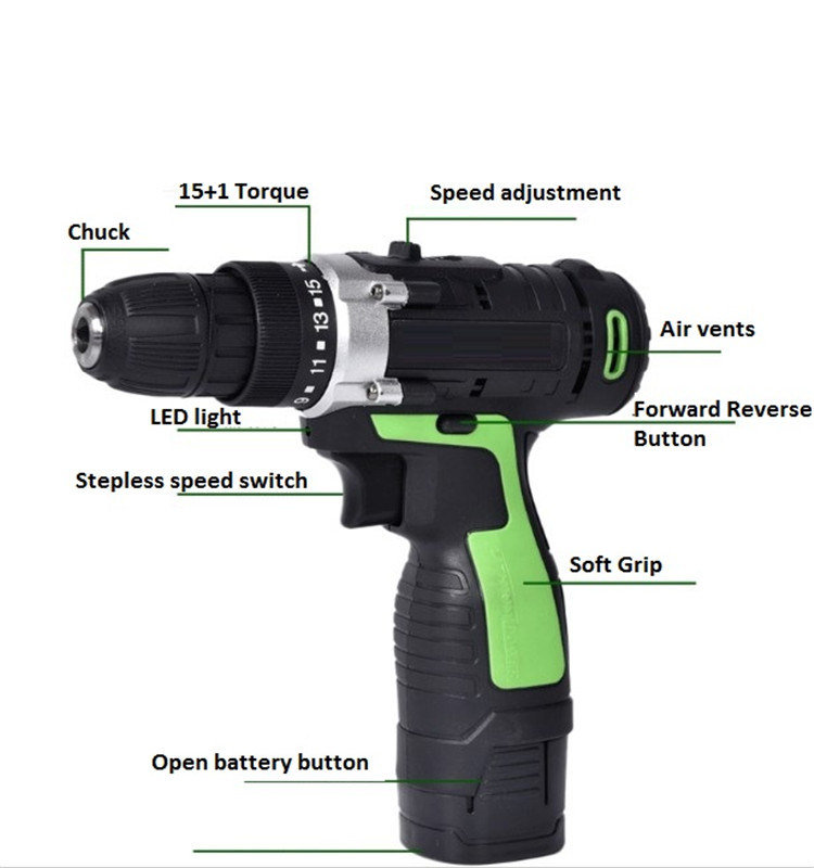 18V Lithium Ion Drill Kit Tools Set Dual Speed Electric Screwdriver 18V Power Tools Cordless Drill