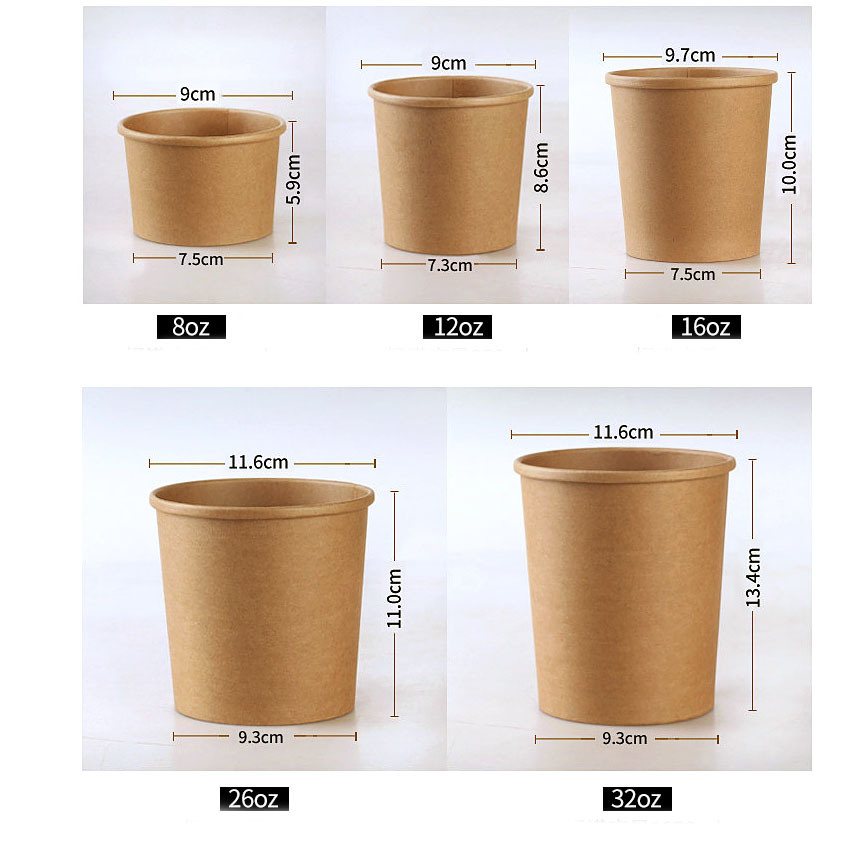 Disposable Kraft Paper Cup with Cover for Ice Cream Soup Dessert Cake Party Tableware Bowl