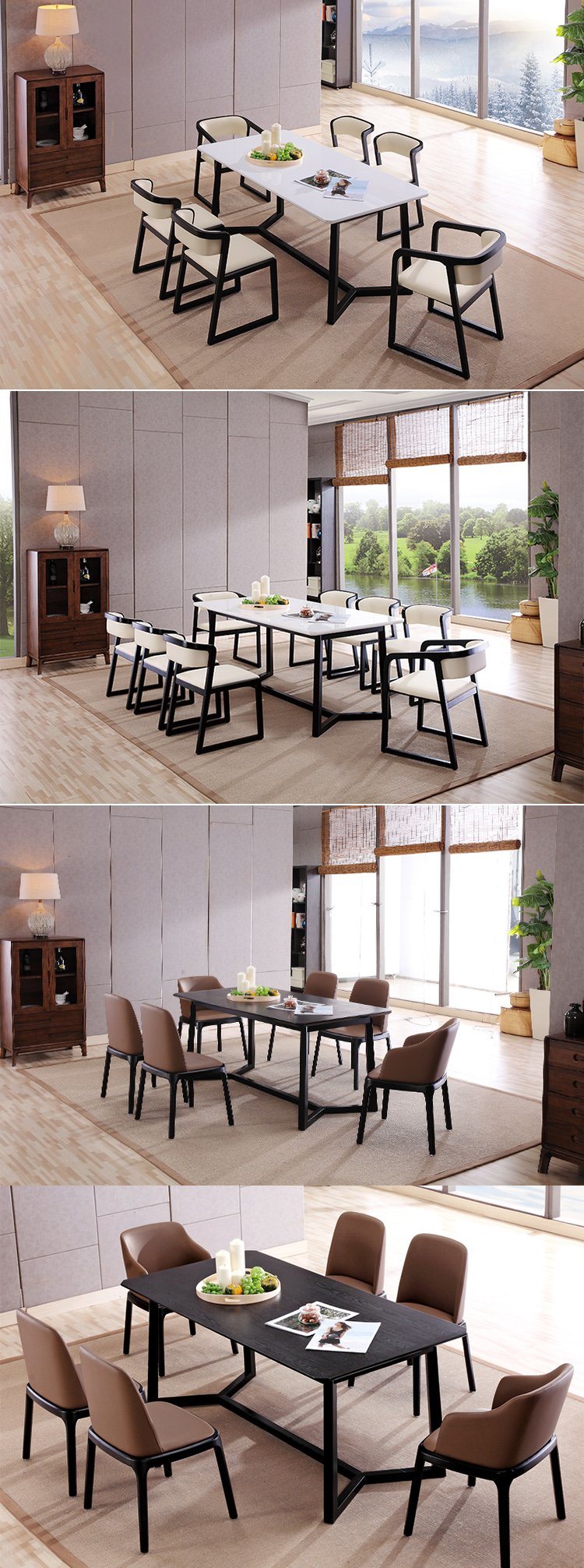 Wood Restaurant Furniture MDF or Quartz Stone Top Dining Table for Home