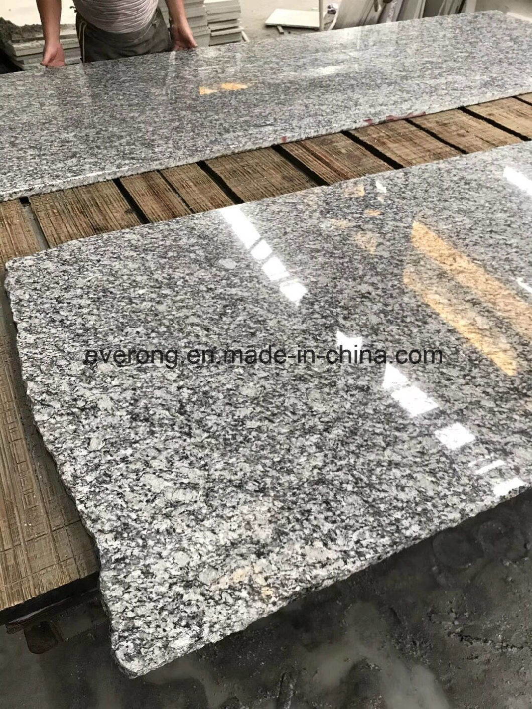 Polished Chinese Natural Sea Flower Grey Granite Stone Stairs Tread Steps