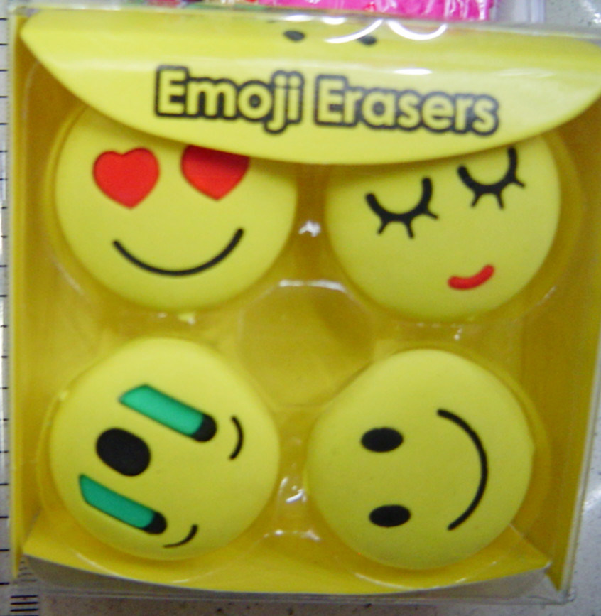 Novelty Pencil Erasers with Fish, Football, Smiley Face Designs