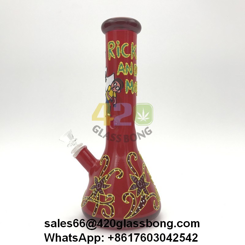 Hand-Painted Rick and Morty 7mm Thickness Heady Glass Beaker/Waterpipe/Pipe/Crafts for Smoking