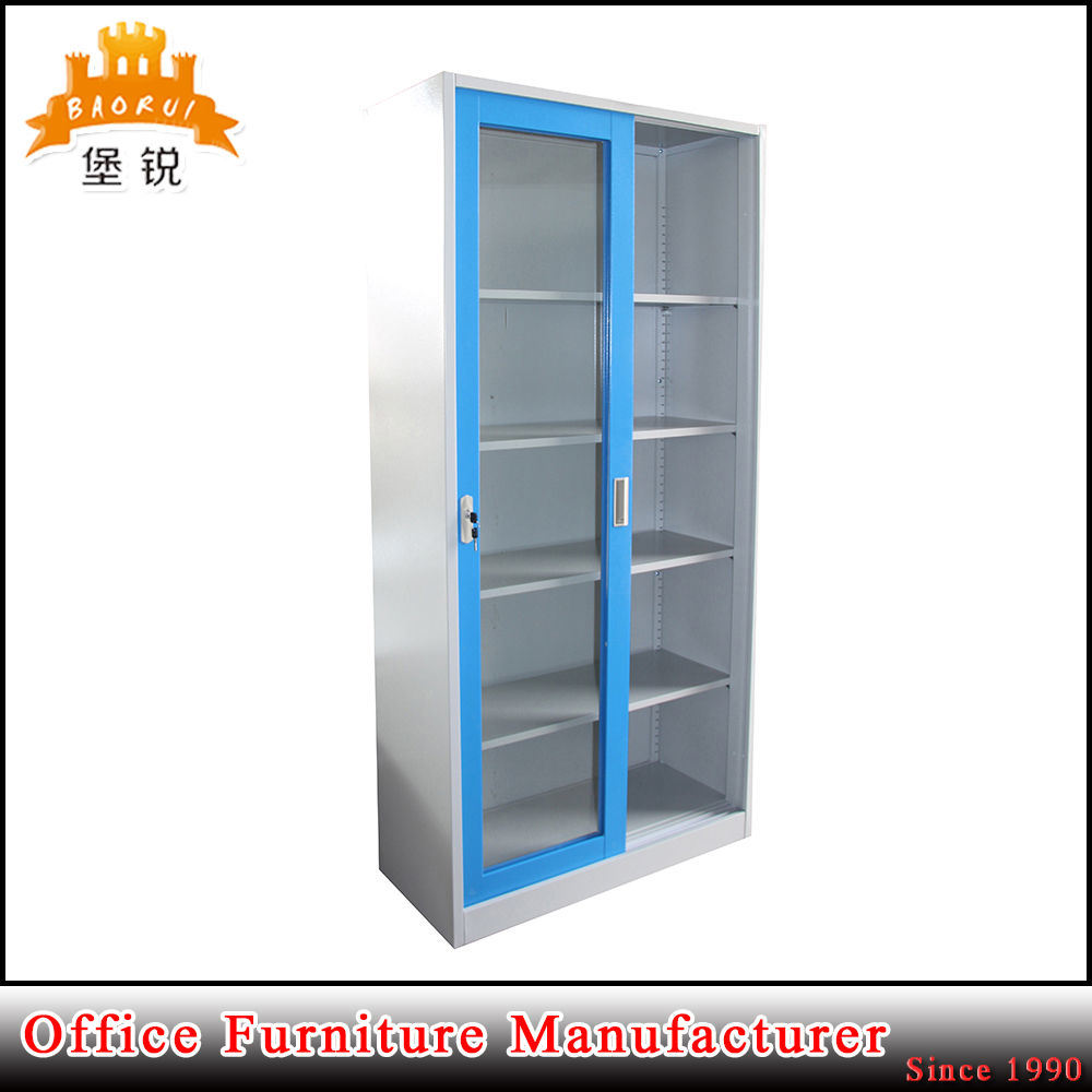 Glass Sliding Door Steel Cupboard Display Cabinet with 4 Adjustable Shelves