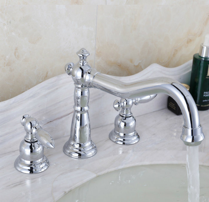 Cupc Water Tap Lead Free Brass Double Handle Basin Faucet