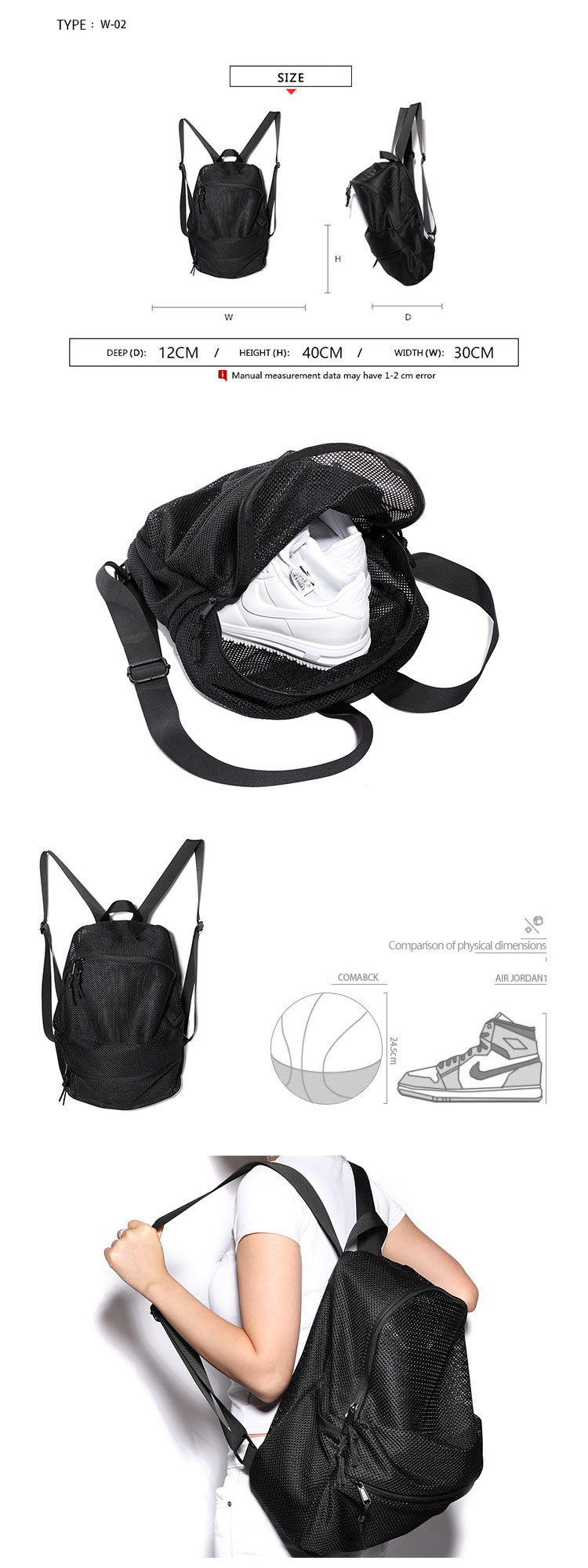 Street Leisure Black Net Hole Travel Knapsack Fashion Cycling Double Shoulder Schoolbag Men's Light Sports Fitness Bag