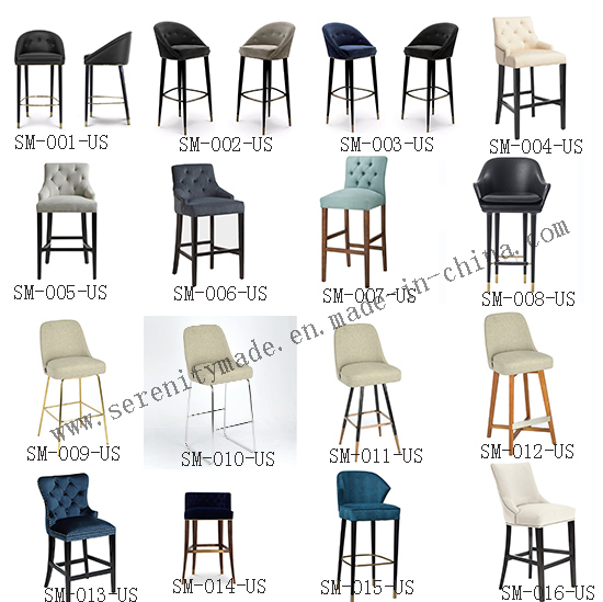 Modern Industrial Solid Wood Frame Linen Fabric Seat Bar Stool for Restaurant/Hotel