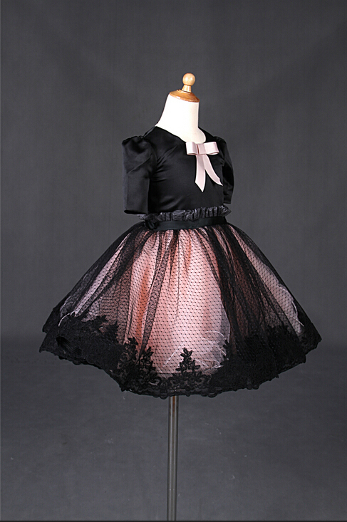 Newest Black Bow Princess Flower Little Girl Evening Dress Wt010