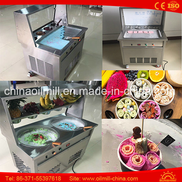 Commercial Double Flat Pan Roll Plate Fried Ice Cream Machine