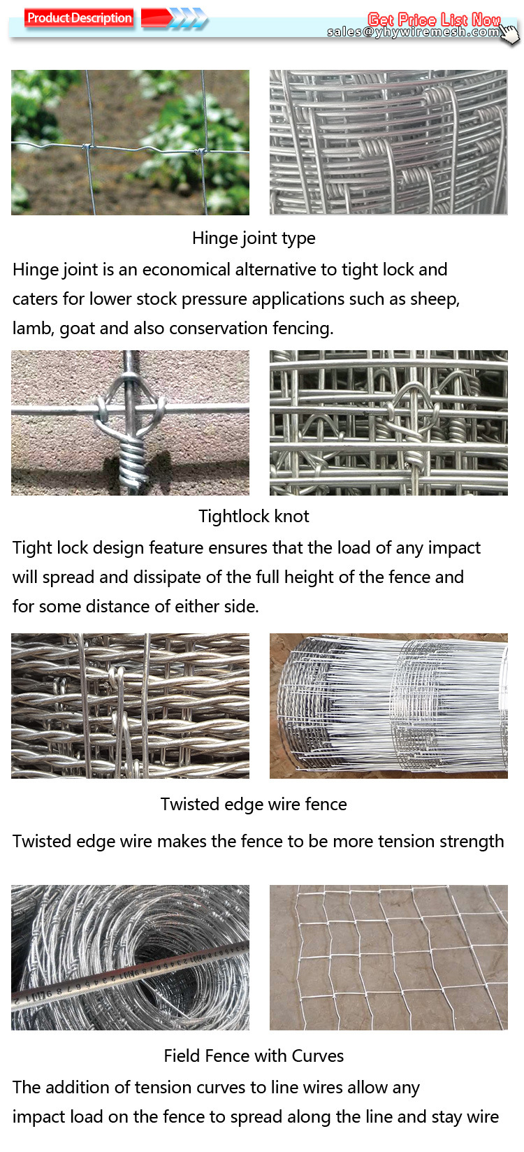 39inch Class3 Galvanized Field Fence with Fence Post and Barbed Wire