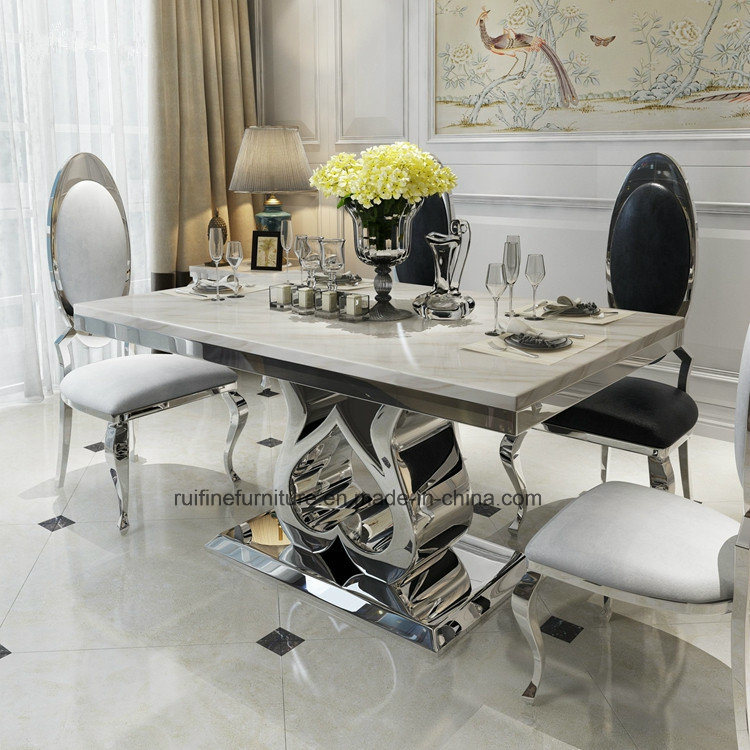 Classic Designs Marble Top Stainless Steel Frame Dining Table Sets Hot Sale Furniture