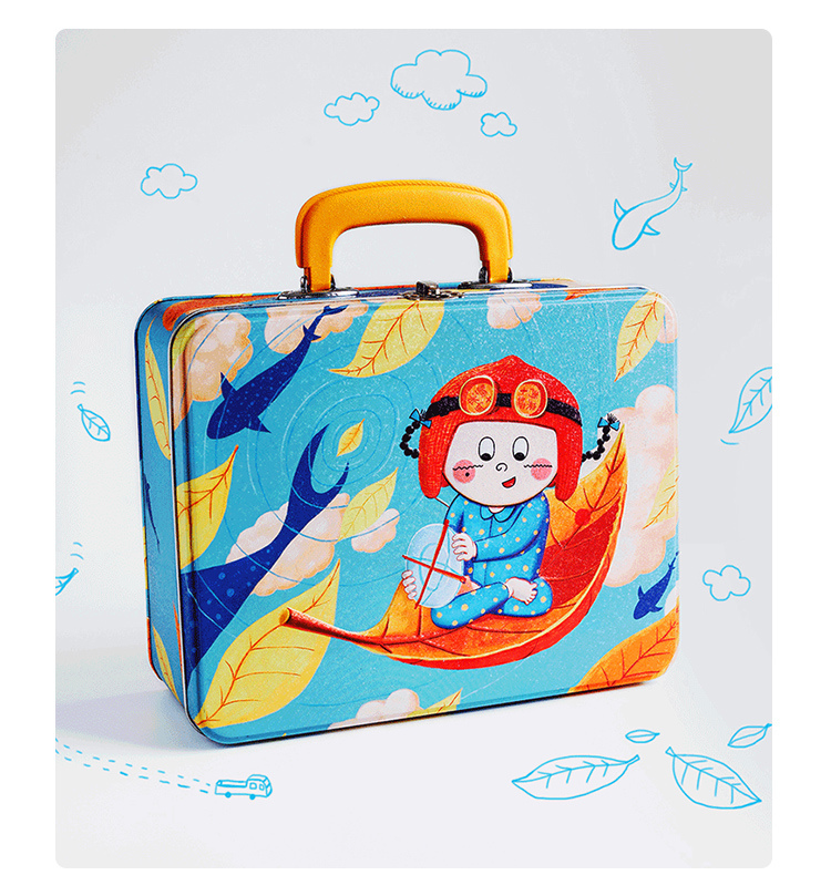 Hand-Painted Lunch Tin Box 3D Embossed