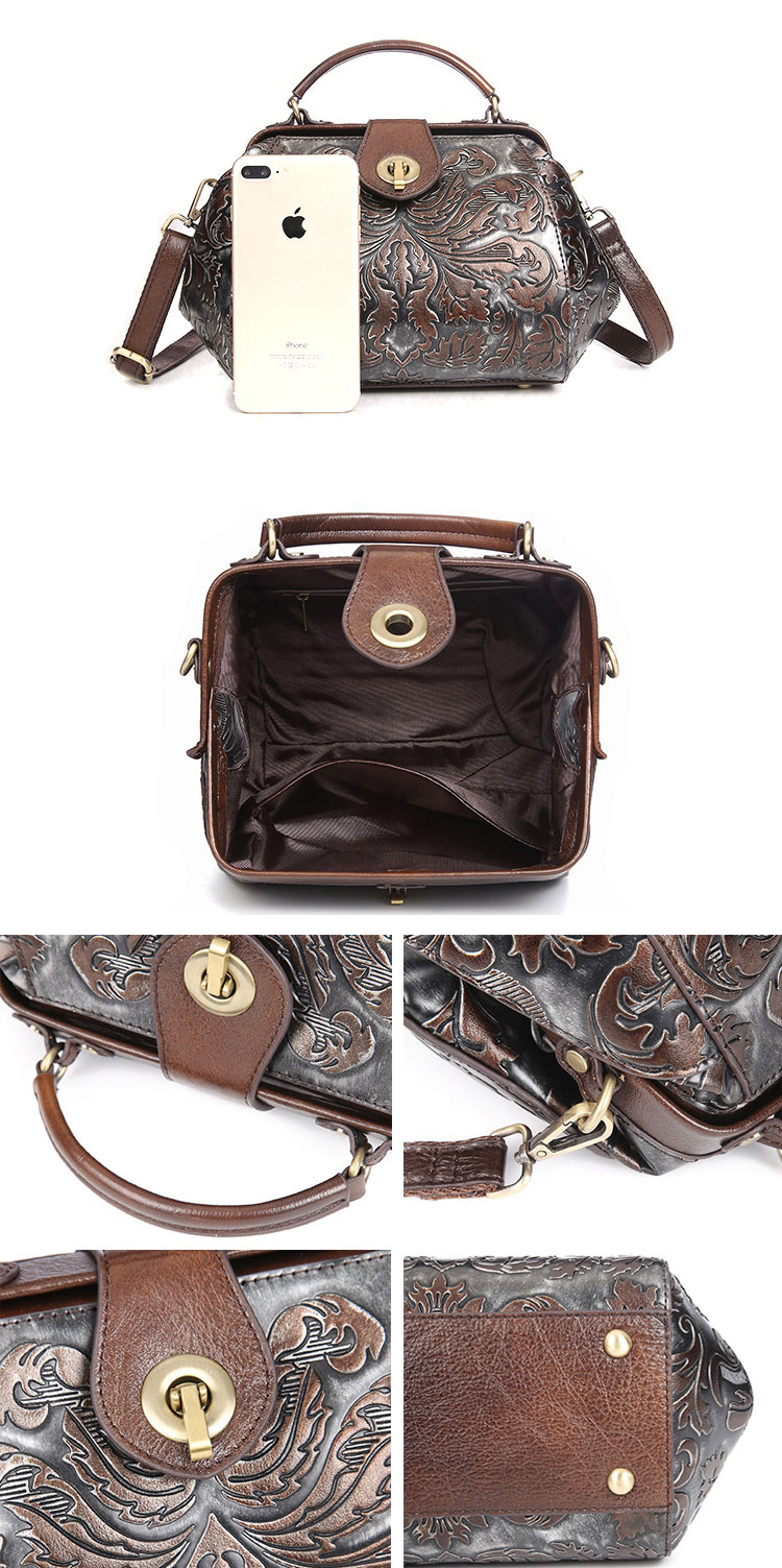 China Factory Cheap Price Flowers Pattern Sling Bag Genuine Leather Shoulder Bag for Women