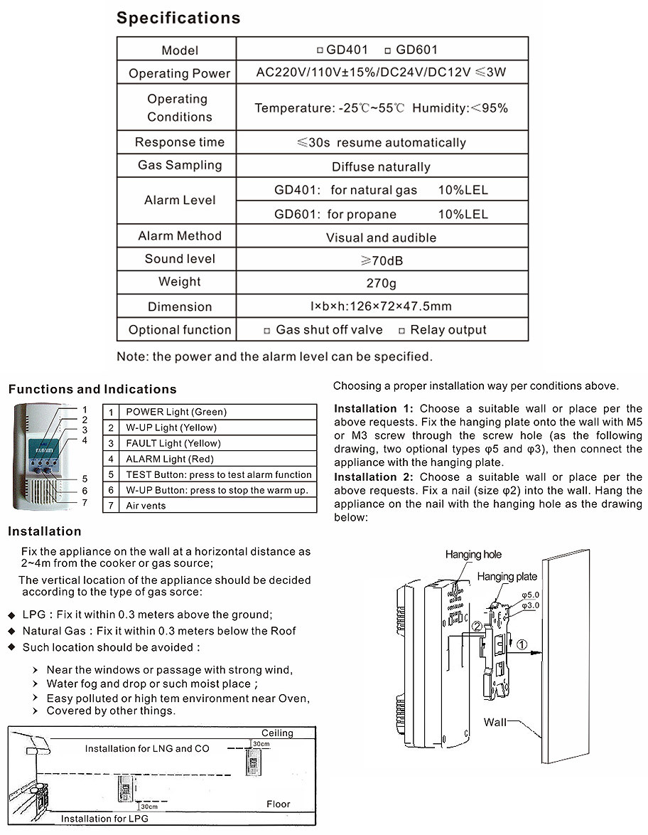 Household Natural or LPG Combustible Gas Alarm for Kitchen Security (GD)