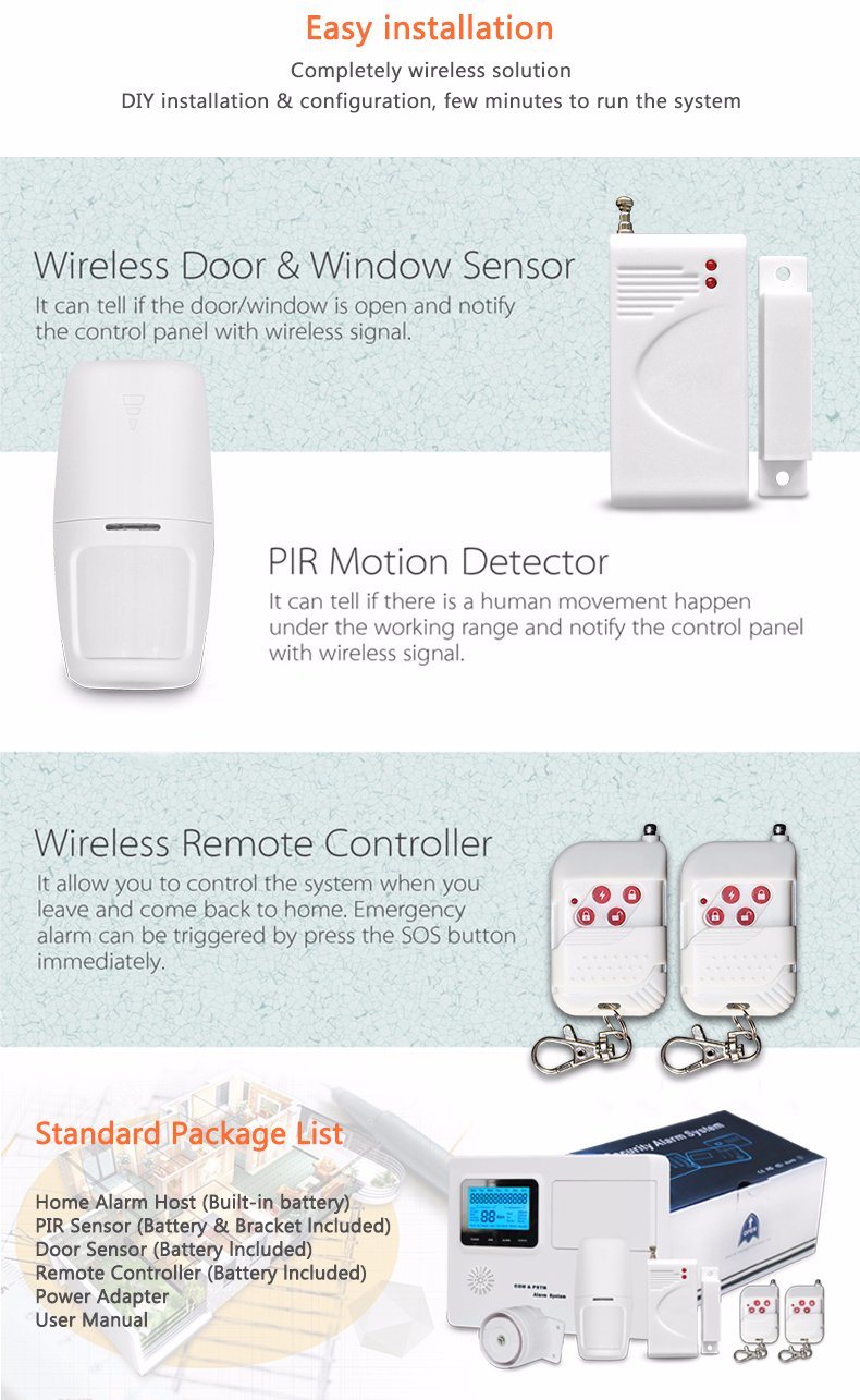 Home System GSM & PSTN Dual Network Wireless Security Alarm