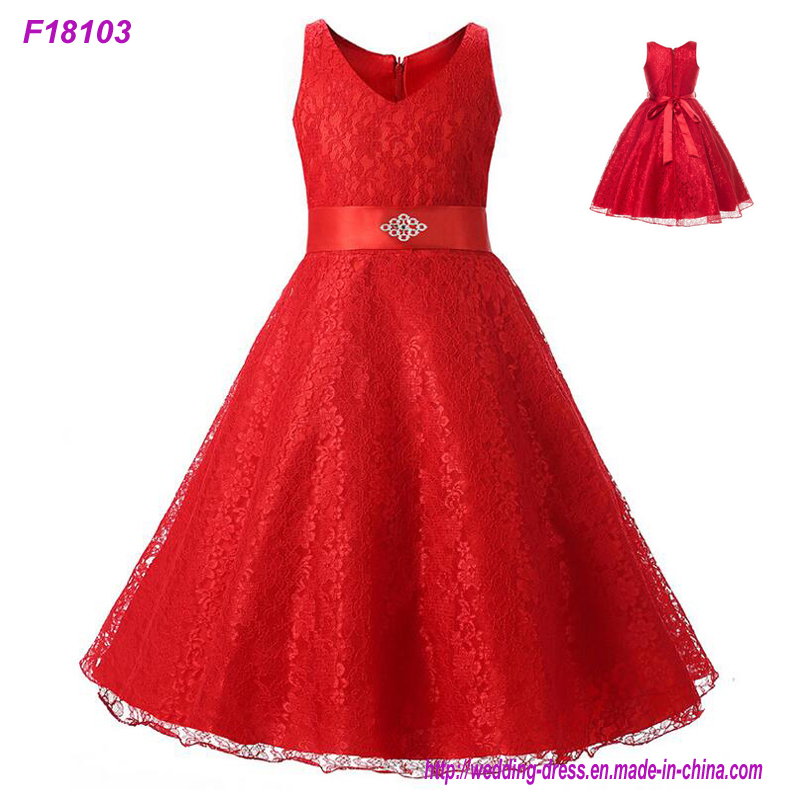 2017 Vintage Flower Girl Dresses for Weddings Red Custom Made Princess Sequined Appliqued Lace Bow Kids First Communion Gowns