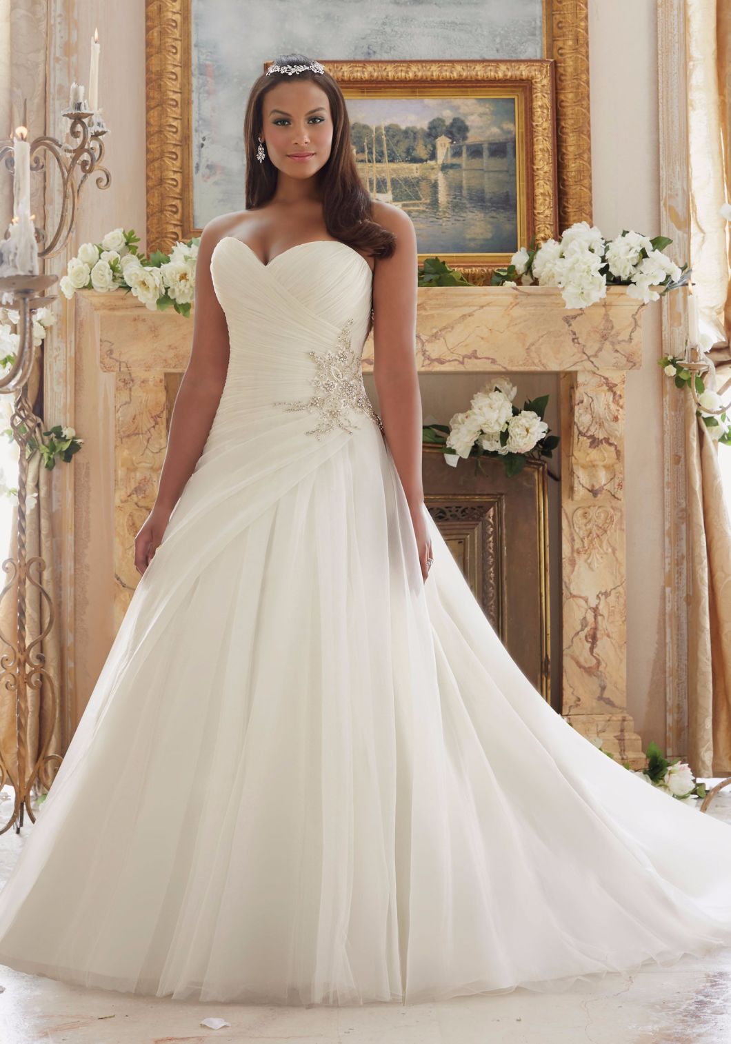 Sweetheart Organza Mermaid Plus Size Wedding Gown