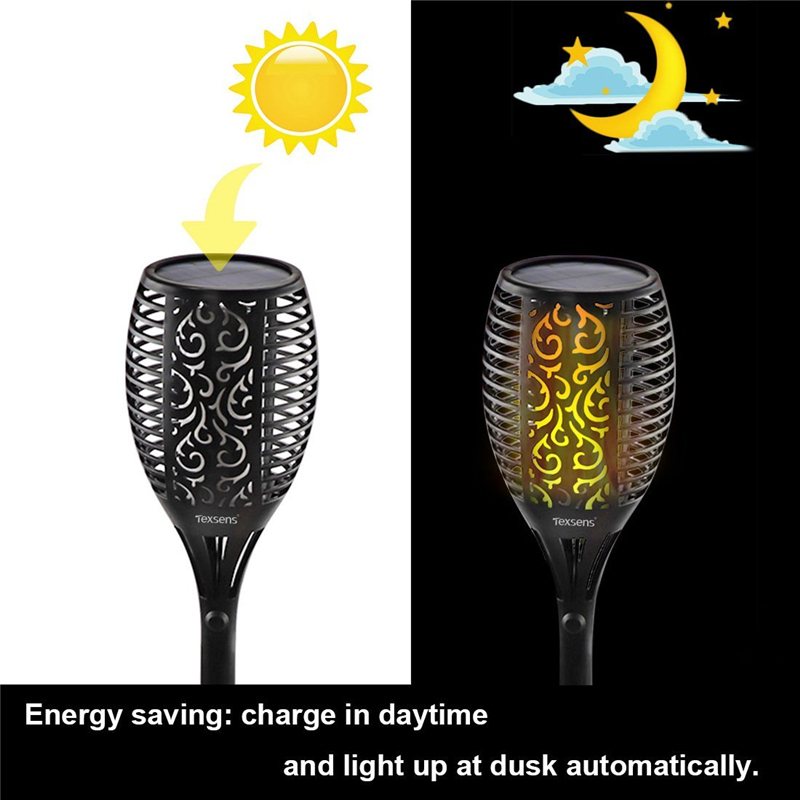 LED Solar Lamp Torch Flame Light Wall Garden Yard Lawn Pathway Lighting