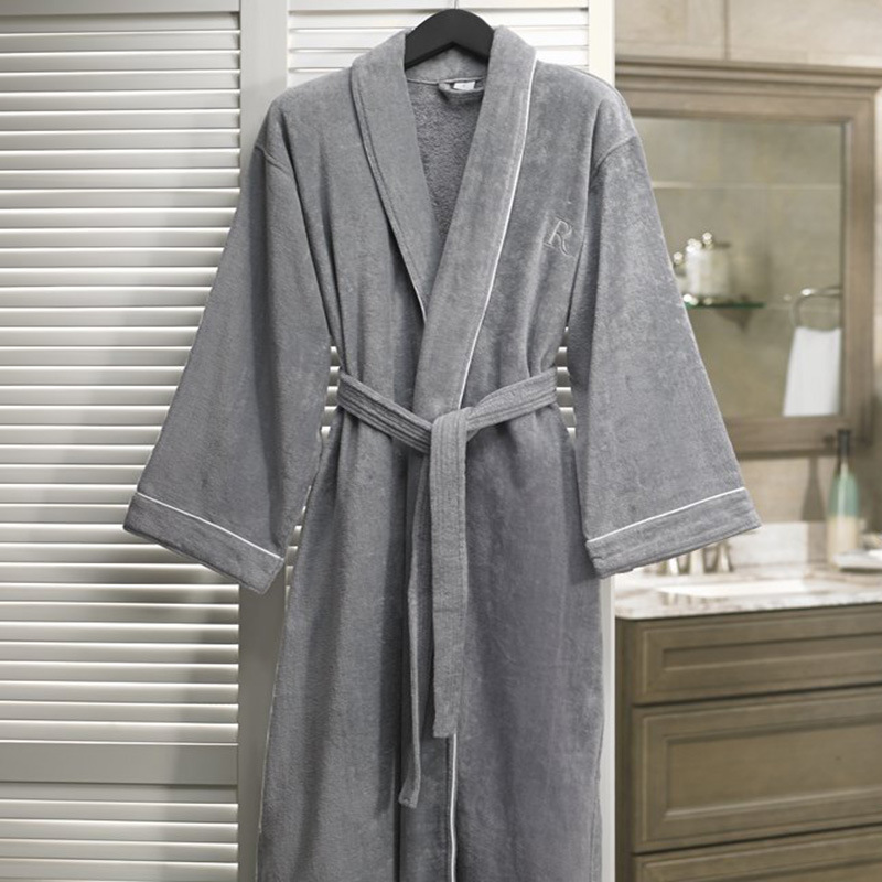 Shawl Collar 100% Cotton Velvet Hotel Bathrobe with Embroidery Logo