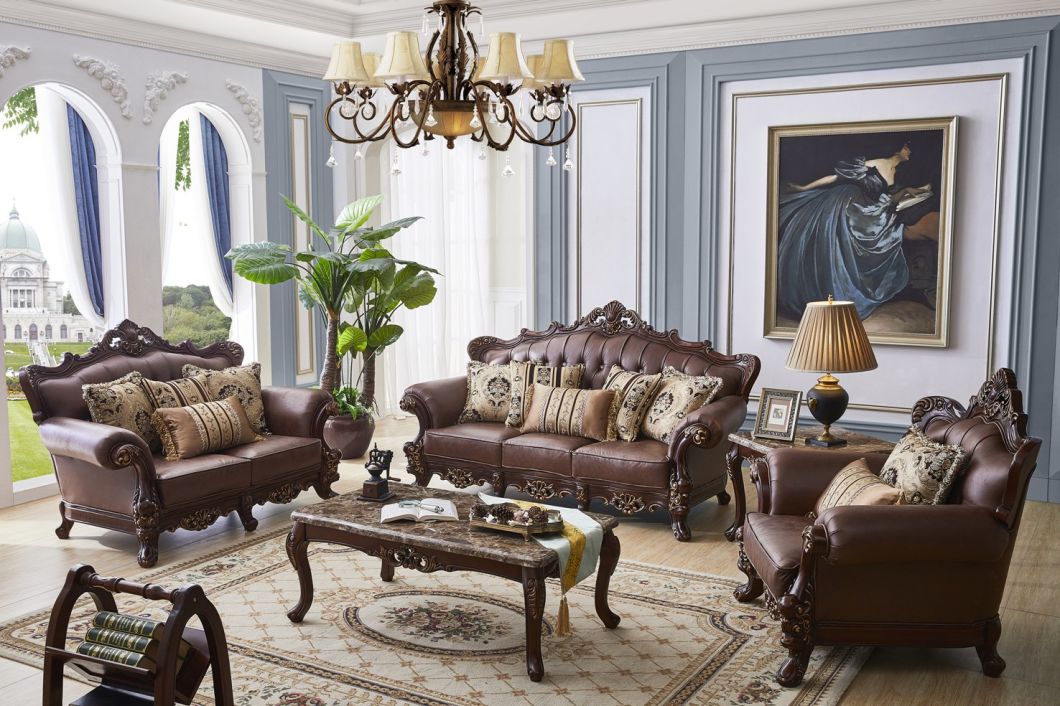 Solid Wood Sofa Sets Luxurious Fabric Sofa Sets 1+1+3 Antique Design Home Furniture 1 Seat Sofa 3 Seat Sofa