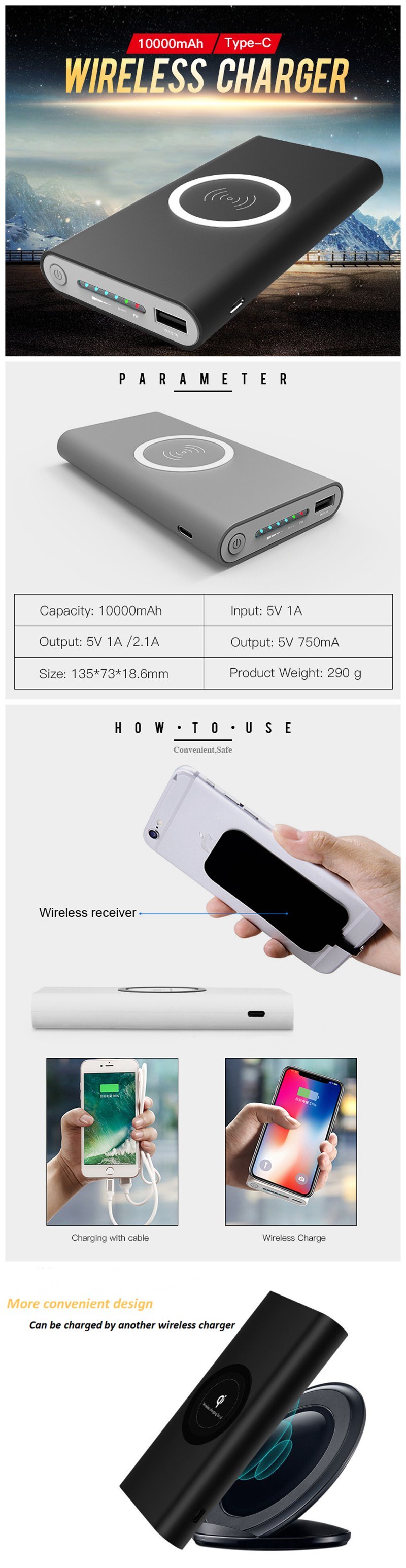 2019 New Factory Supply Qi Power Bank 20000mAh Wireless Mobile Phone Charger for iPhone