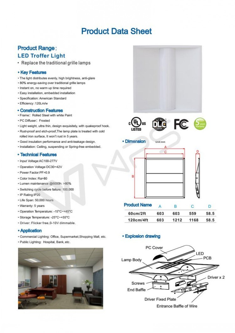 30W 50W Recessed Troffer LED Light Panel, 2X2 LED Ceiling Panel Light, Office Square LED Panel Light