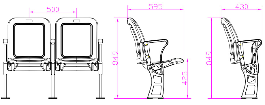 New Arrival Floor Mounting Plastic Tip up Chair for Stadium with Alumium Leg