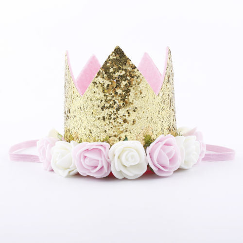 Kids Baby 1st Birthday Hat Glitter Crown Flower Head Hair Band Party Headwear