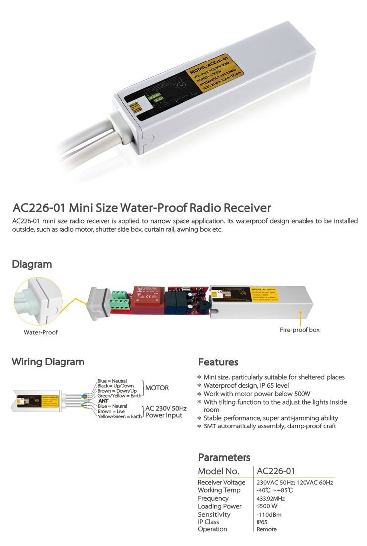 Tubular Motor Waterproof Mini Size Receiver