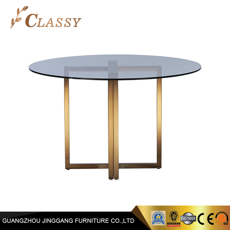 Round Glass Golden Base Restaurant Table for Hotel and Restaurant