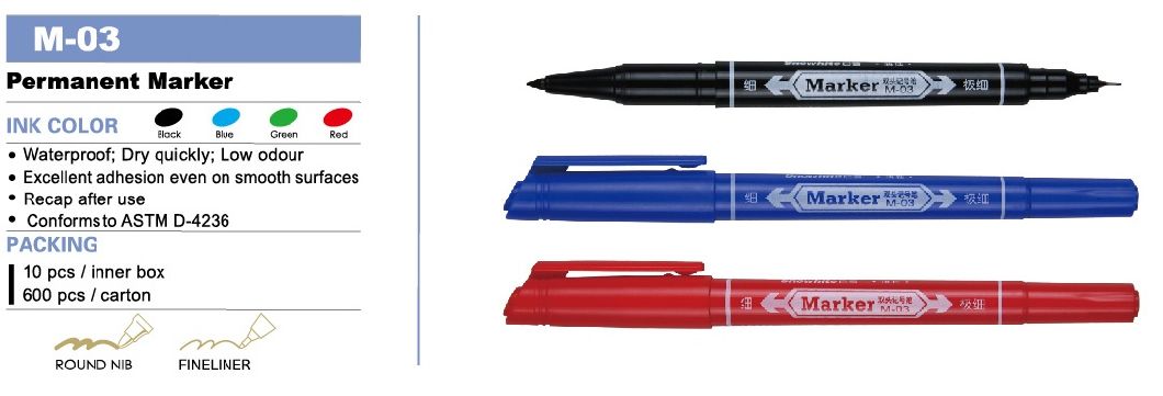 Customized Logo M03 Dual Tip Permanent Marker Pen From Snowhite