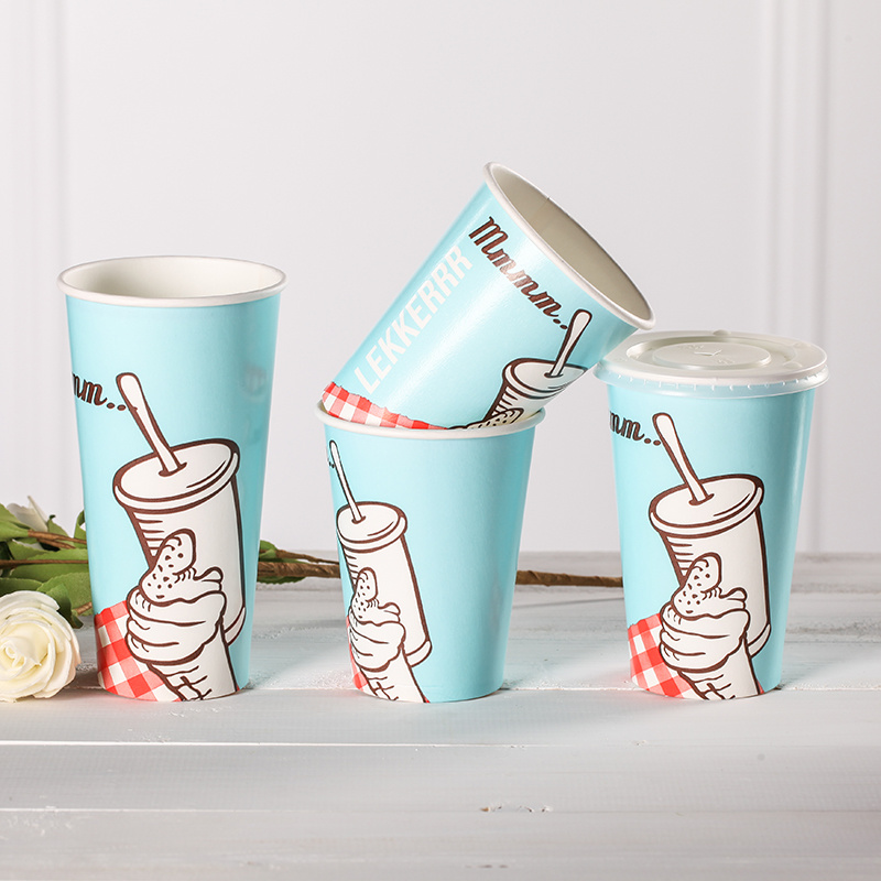 Custom Printed Paper Cup Disposable Cold Drink Cup with Lids 12/ 16oz