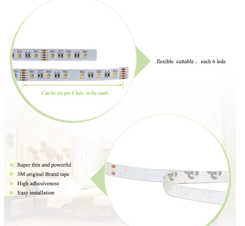 Ce RoHS Approved High Brightness White Color Strip Light 12V DC 60 LEDs/M Indoor Non Waterproof SMD 5050 Flexible LED Light Strip