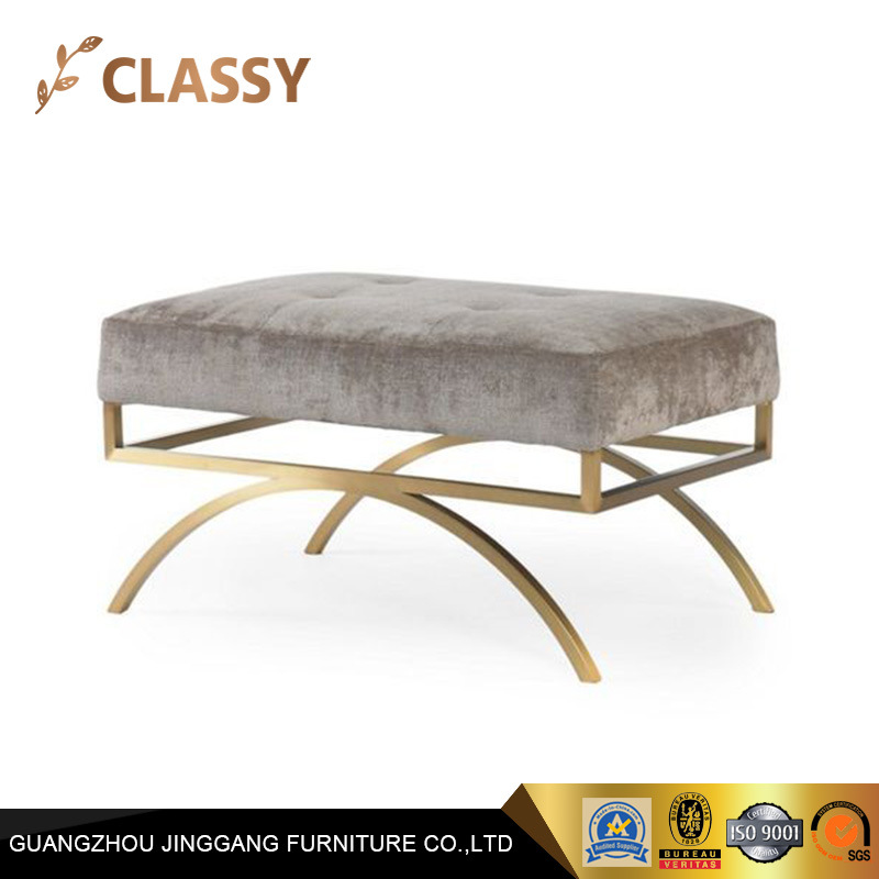 Rectangular Fabric Bedroom Furniture Golden Base Bench