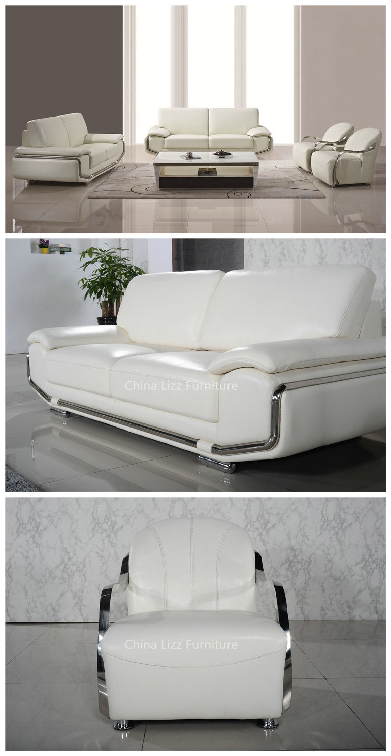 Contemporary Stainless Steel Armrest Foshan Furniture Sectional Leather Sofa