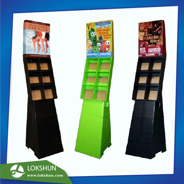 OEM/ODM Customized Pop DVD Cardboard Display Stand with 6 Bins, Paper Display Stand